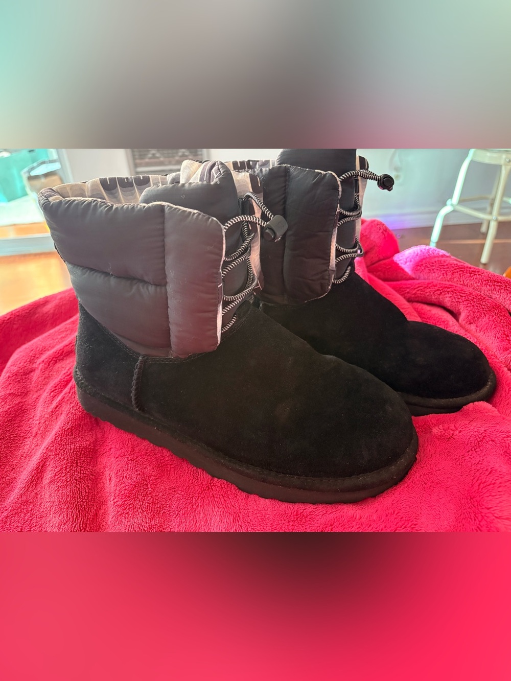 UGG Black Quilted Cuff Suede Booties